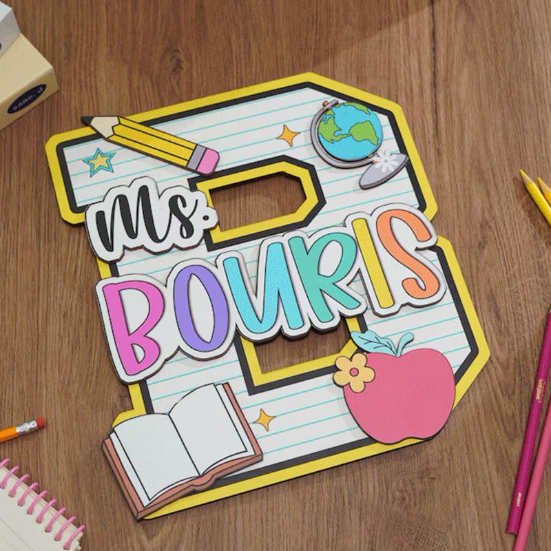 Personalized Teacher Door Sign, Personalised Name with Pencil Teacher Sign