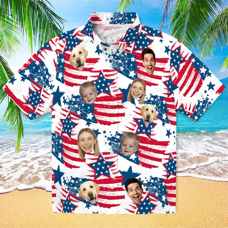 Custom Independence Day Shirt, Personalized Face man women kid Hawaiian Shirt
