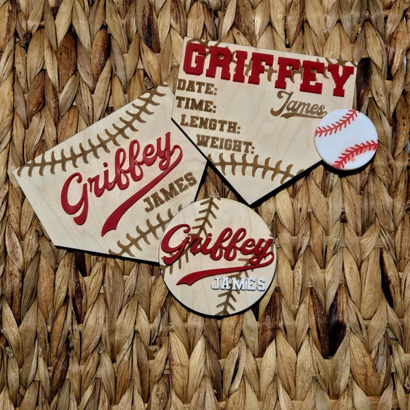 Baseball birth announcement sign newborn name sign baseball home plate birth stat hospital name sign