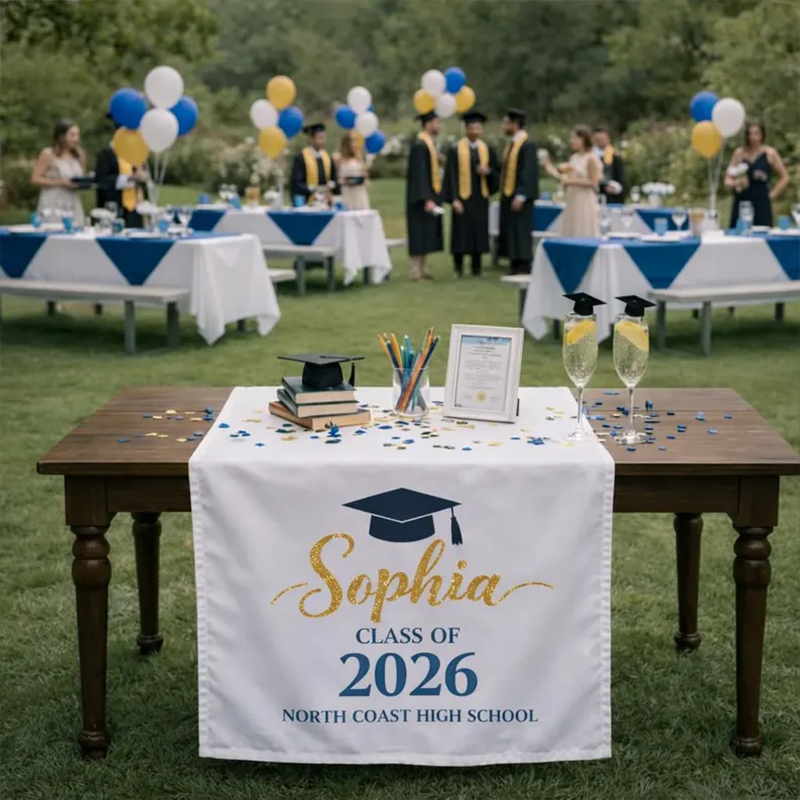 Personalized Graduation Table Runner, Custom Name Class of 2026 Decor