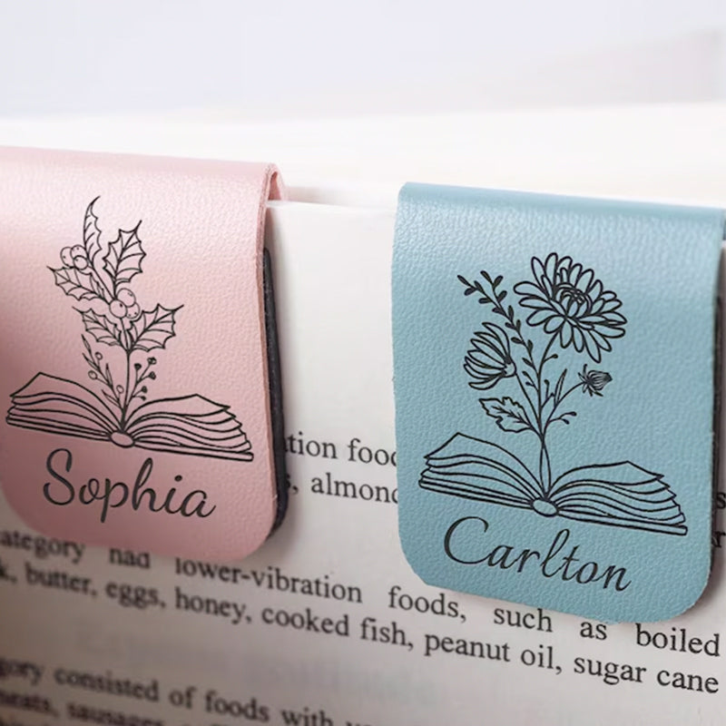 Birthday Flower Bookmark with Name, Personalized Leather Bookmark