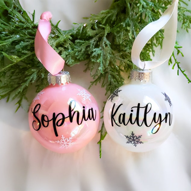 Personalized Christmas Glass Ornaments, Holiday Time