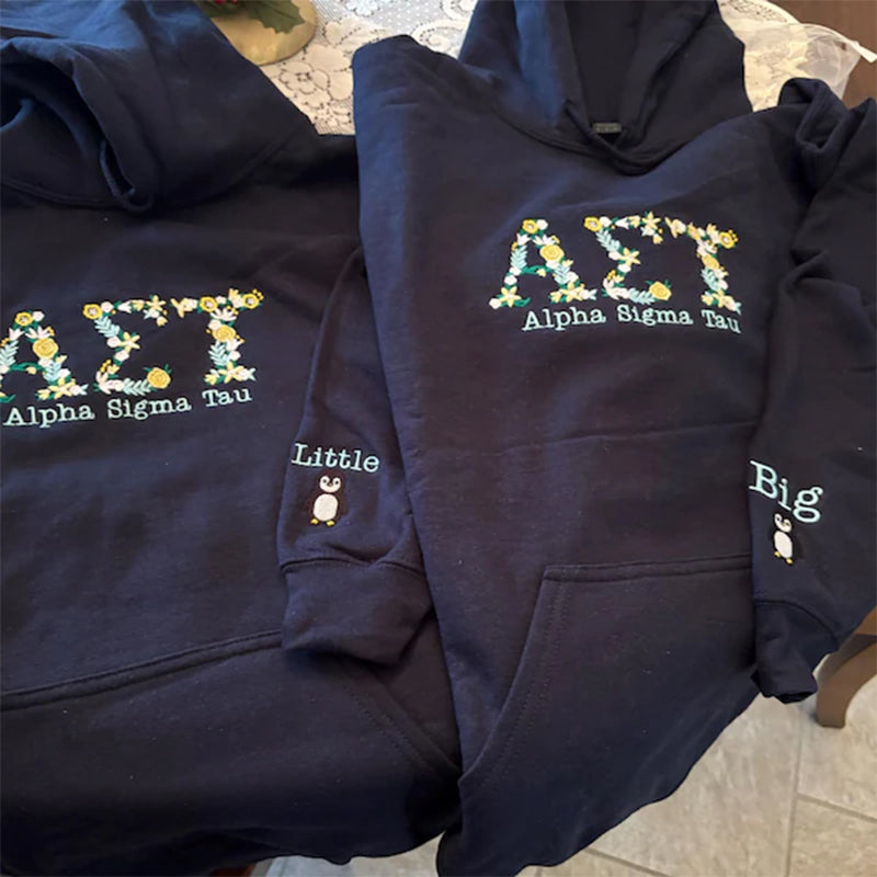 Embroidered Floral Letter Hoodie: Custom University Greek Apparel