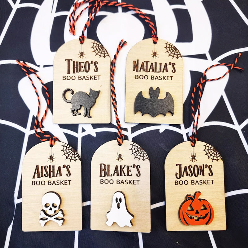 Personalised Boo Basket Tag, Wooden Halloween Gift