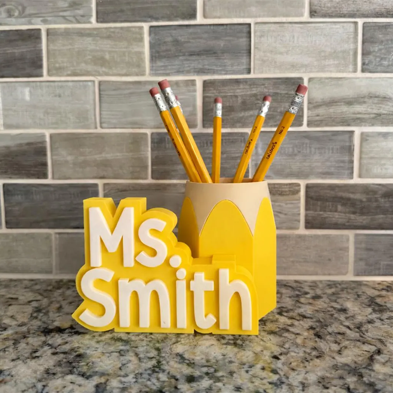 Teacher Desk Name Plate; Custom Pencil/Pen Cup and Name Stand; Personalized Gift