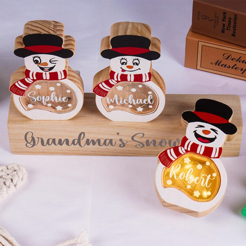 Custom Family Christmas Decoration, Personalized Snowman Figurine Set with LED Lights