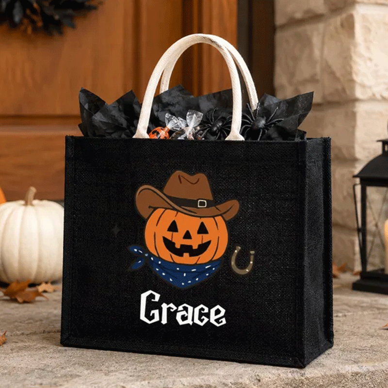 Personalized Halloween Trick or Treat Bag, Custom Name Halloween Tote