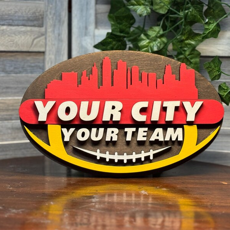 Woodcut Handcrafted Football Sign of your favorite team