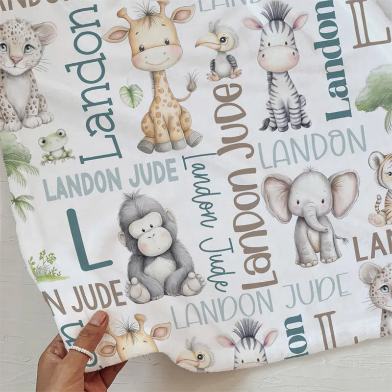 CUSTOM BABY BOY Safari Animals Baby Blanket