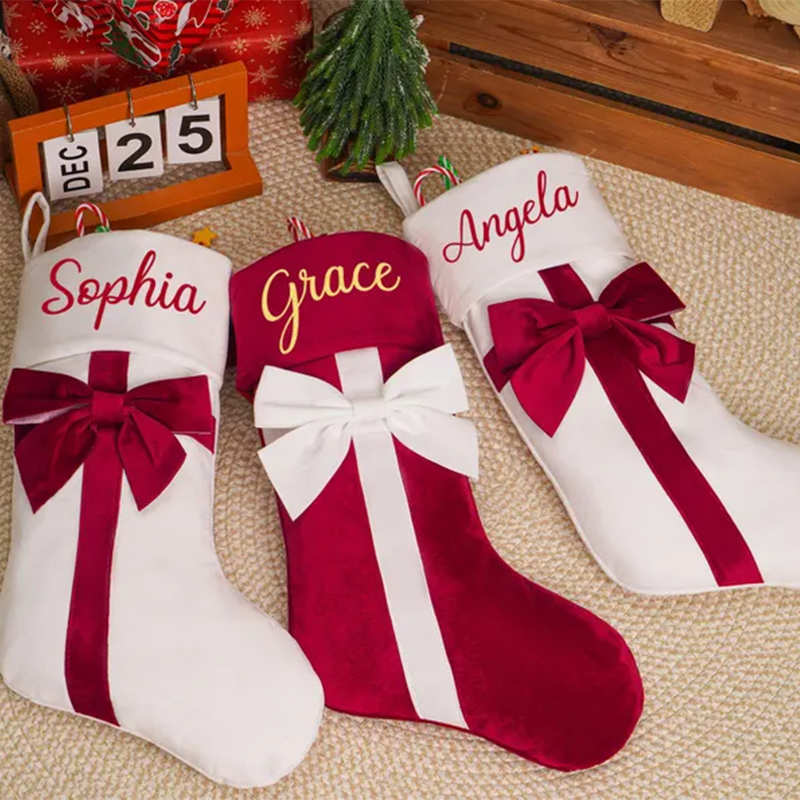 Personalized Christmas Stockings,Custom Bow Stockings with name