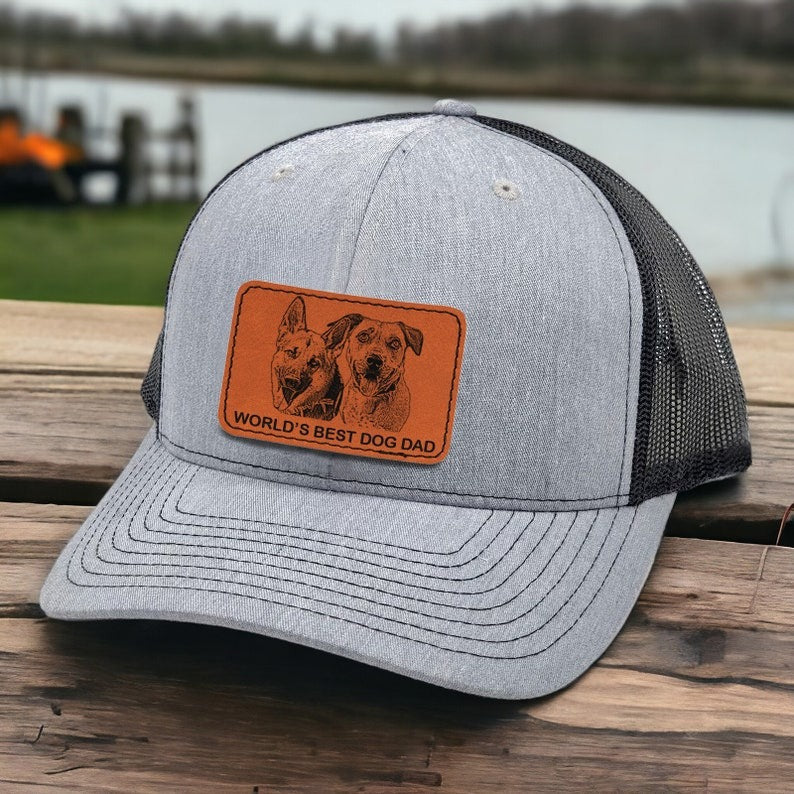 Custom Dog Dad Trucker Hat Leather Patch