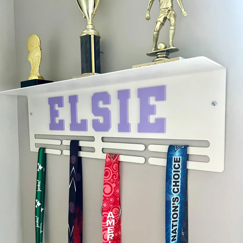 Custom Name Medal Hanger and Trophy Shelf - Medal Holder Custom Text