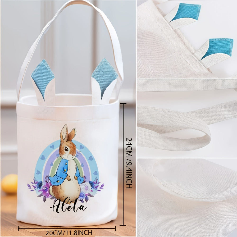 Personalized Easter Bunny Gift Bags - Custom Name White Tote Bags