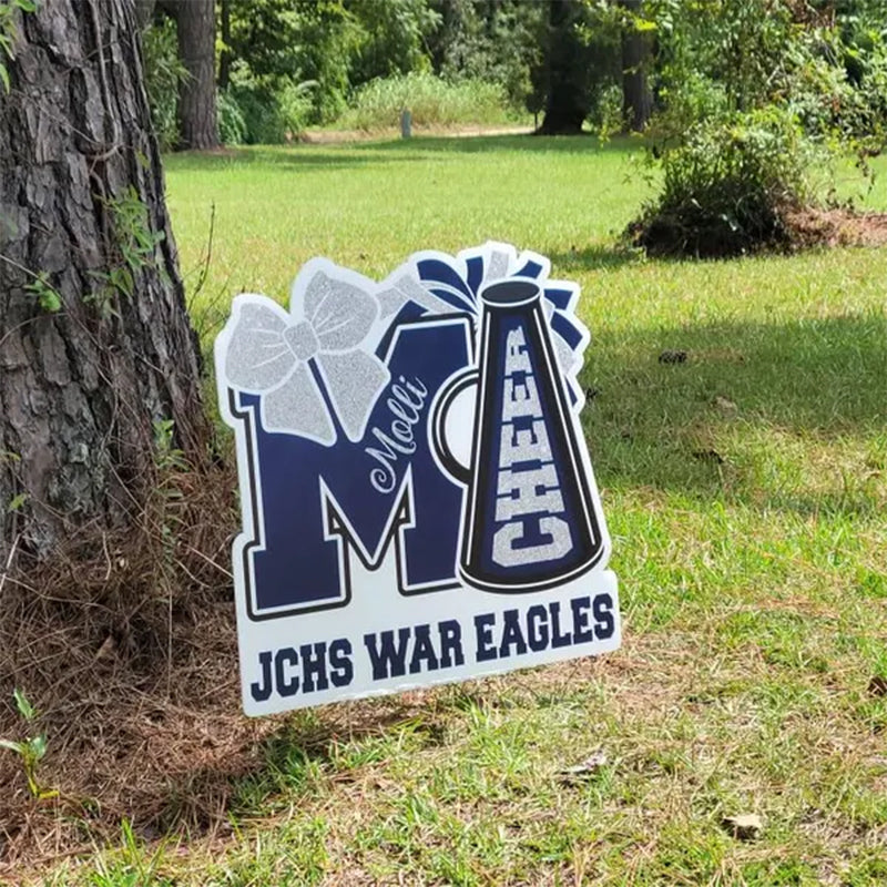 Football Yard Sign Personalized Cheer Squad Sign, Customize Name & Initial, School Colors