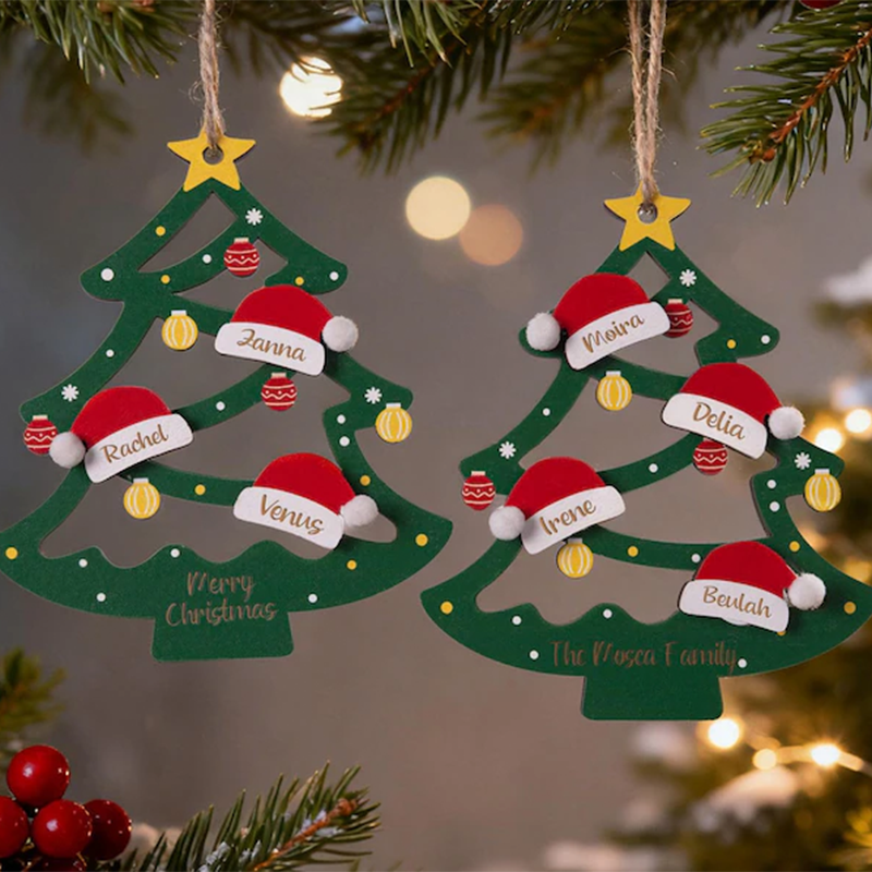2025 Christmas Ornament, Custom Wooden Family Christmas Tree Ornament