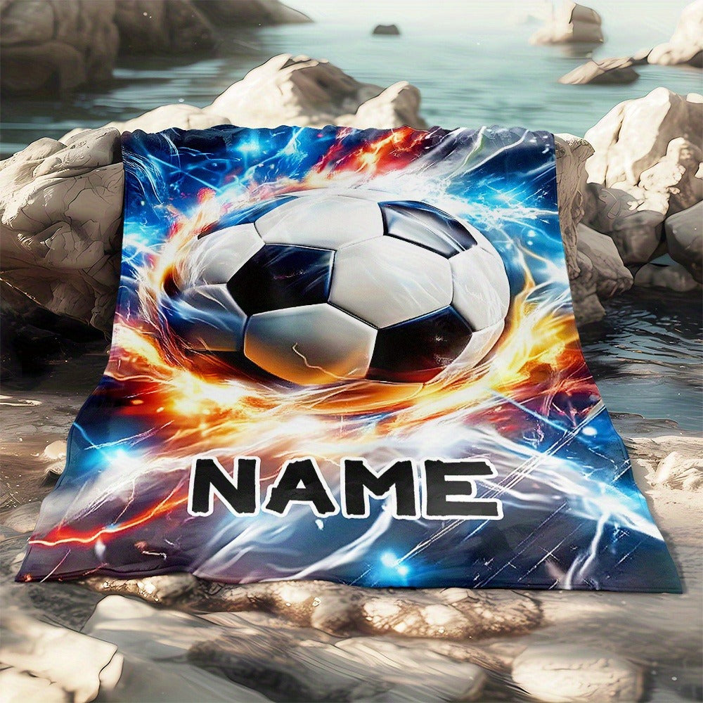 Custom Name Soccer Blanket – Soft Flannel Throw with Vibrant Digital Printing