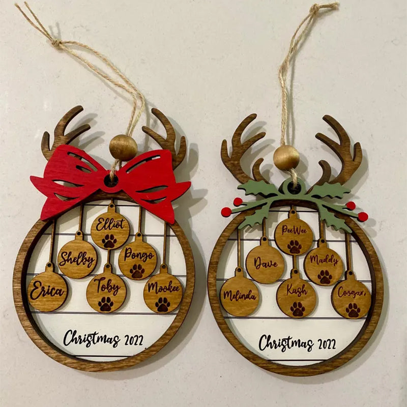 Family Christmas Ornament, Personalized 2025 Wood Holiday Ornament with Family