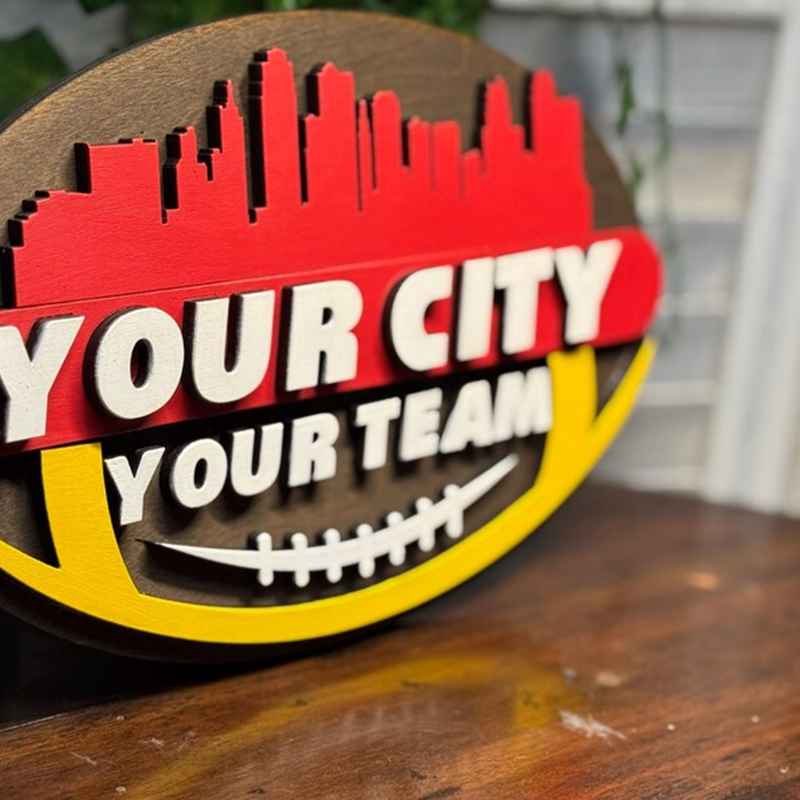 Woodcut Handcrafted Football Sign of your favorite team