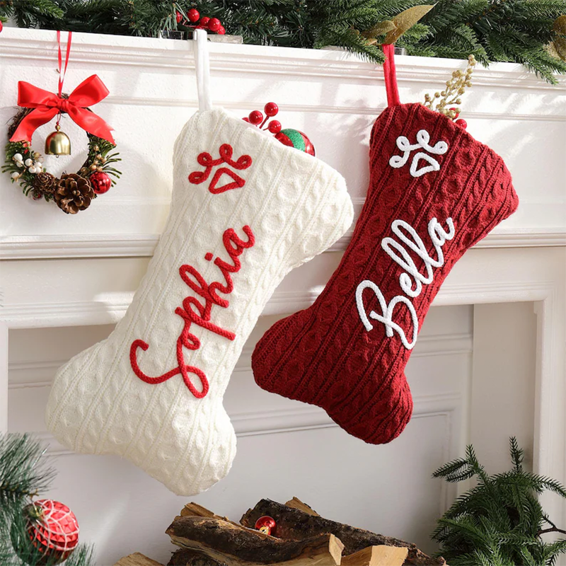 Personalized Christmas Stockings, Dog Bone Stockings