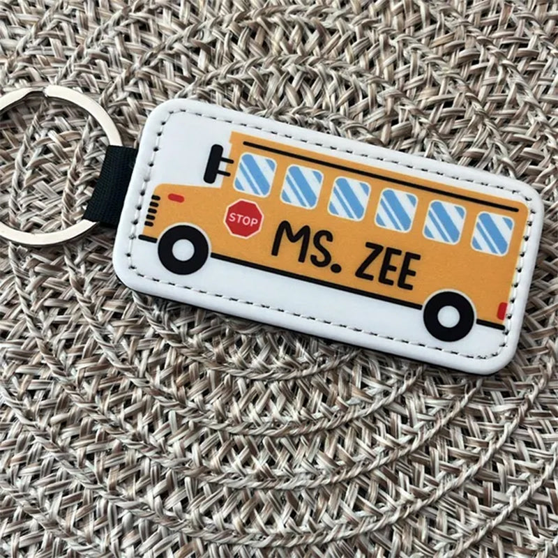 PU Vegan Leather Personalized School Bus Driver Key Chain