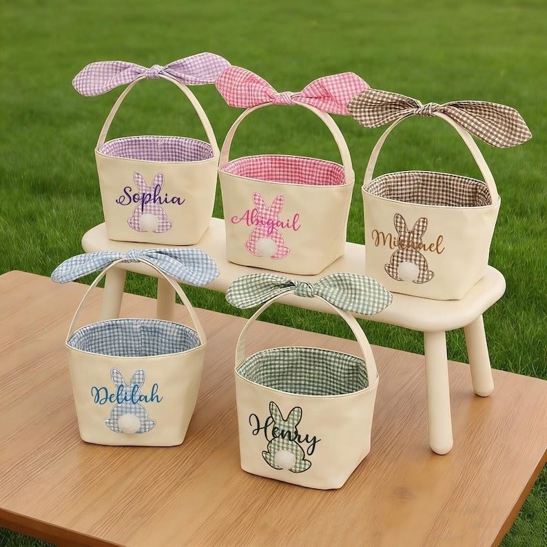 Personalized Easter Basket, Embroidered Name, Bunny Rabbit Basket