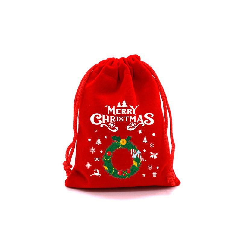 10/20pcs Christmas Drawstring Velvet Bags Red Candy Biscuits Pouch Personalization name
