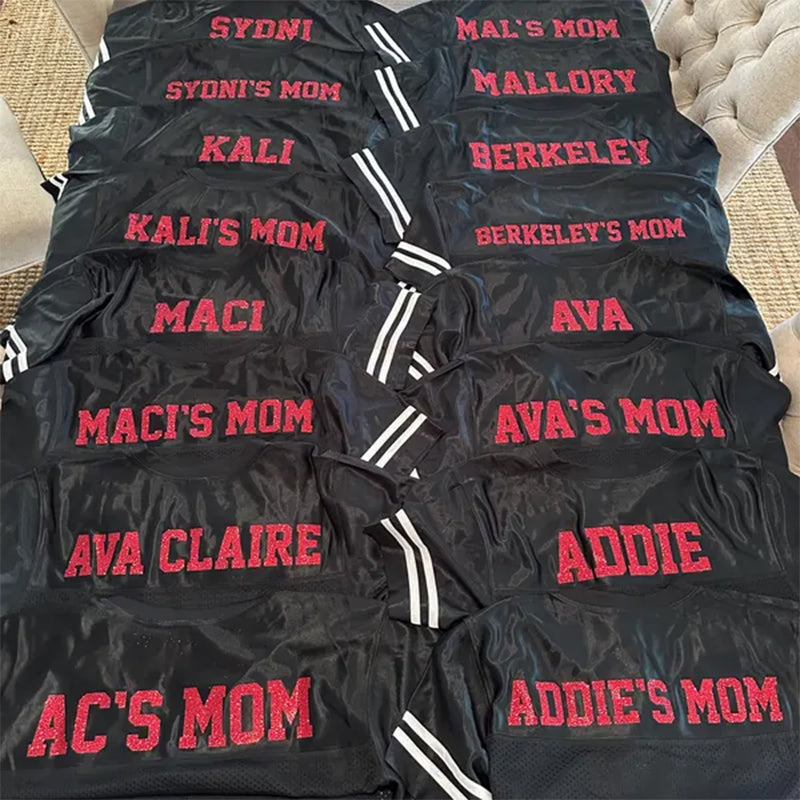 Custom Football Jersey / Red Glitter Flake Text