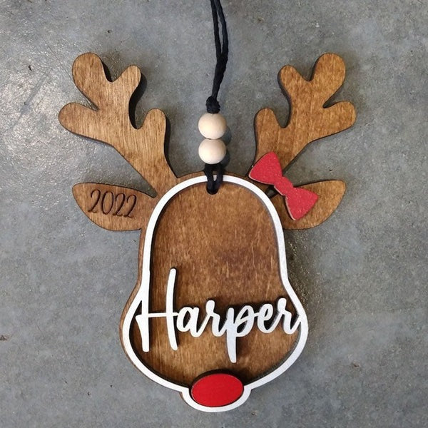 Personalized Reindeer Ornament | Personalized Rudolph Wooden Ornaments
