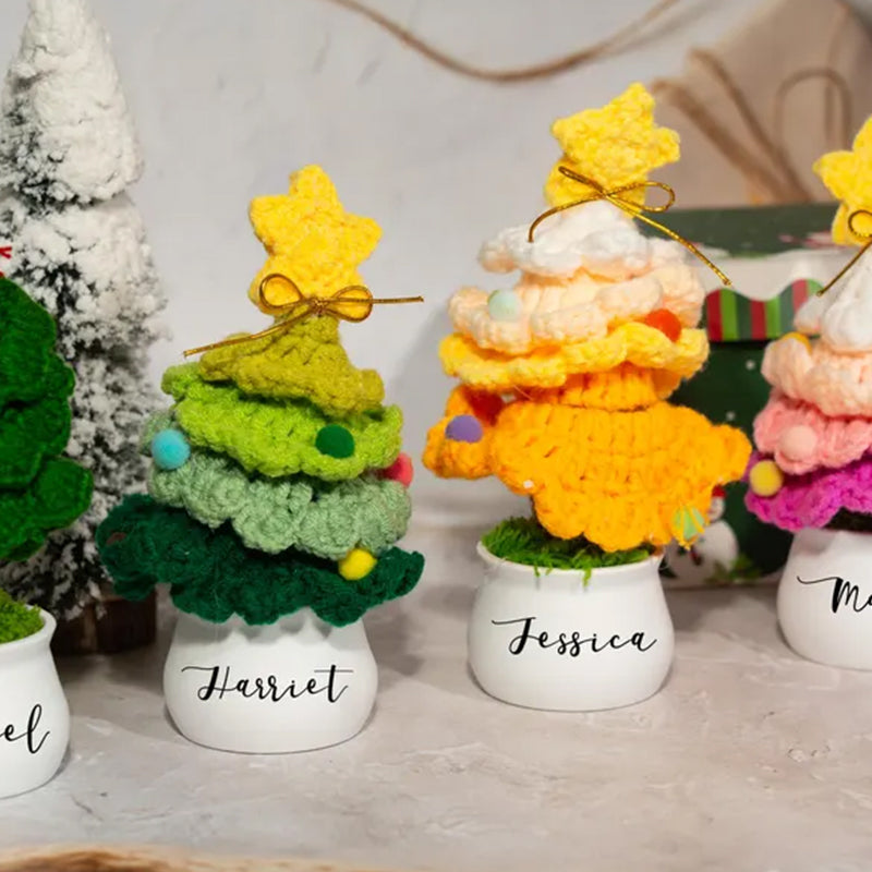 Custom Crochet Christmas Tree with Pom Poms, Personalized Xmas Decor
