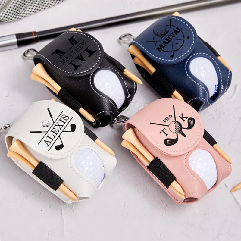 Leather Personalized Golf Ball Bag-Golf Ball And Tees Holder-Golf Holder-Accessories