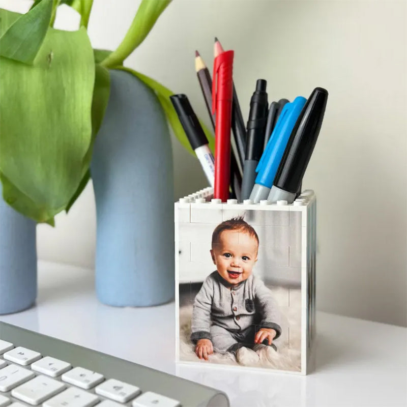 Personalised Daddy & Me Brick Desk Pencil Pot, Gift for Dad