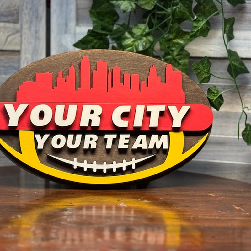 Woodcut Handcrafted Football Sign of your favorite team