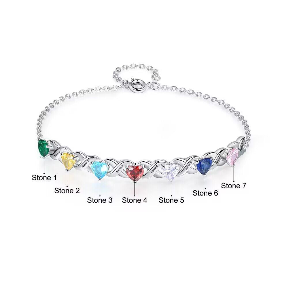 Custom Birthstone Charm Bracelet for Your Loved One, Gift for Mom, Grandmother
