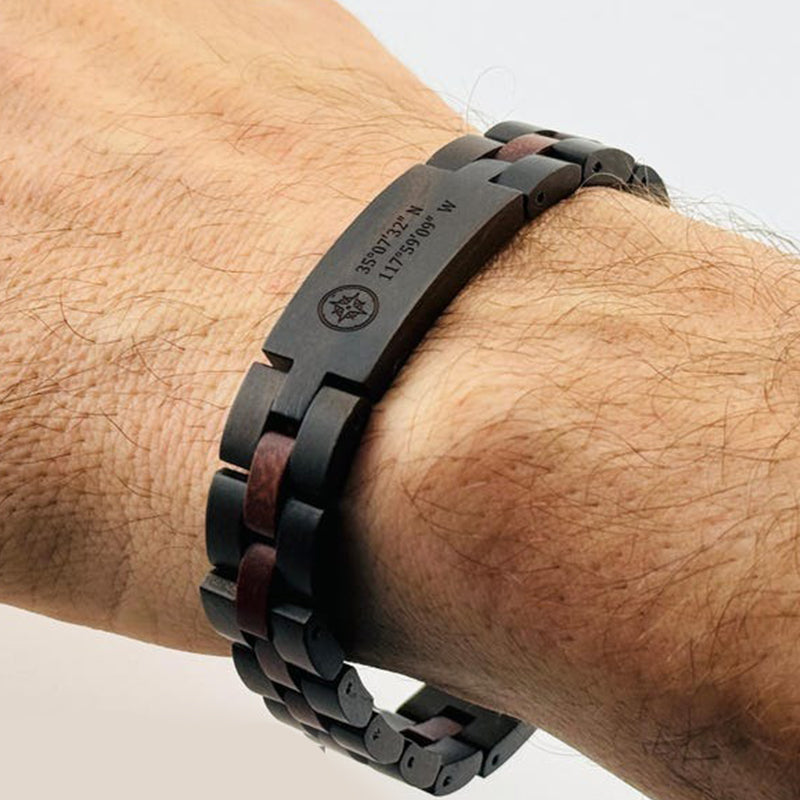 Engraved Wooden Men's Link Bracelet, Custom Wrist Band for Men