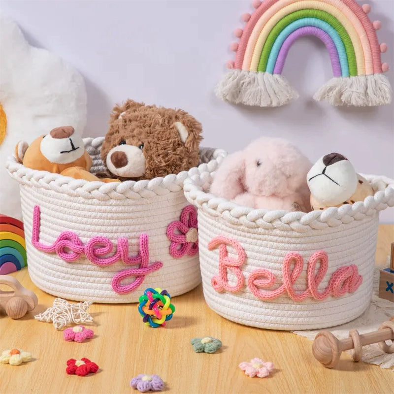Personalized Knit Baby Basket · Monogrammed Newborn Girl Gift Basket