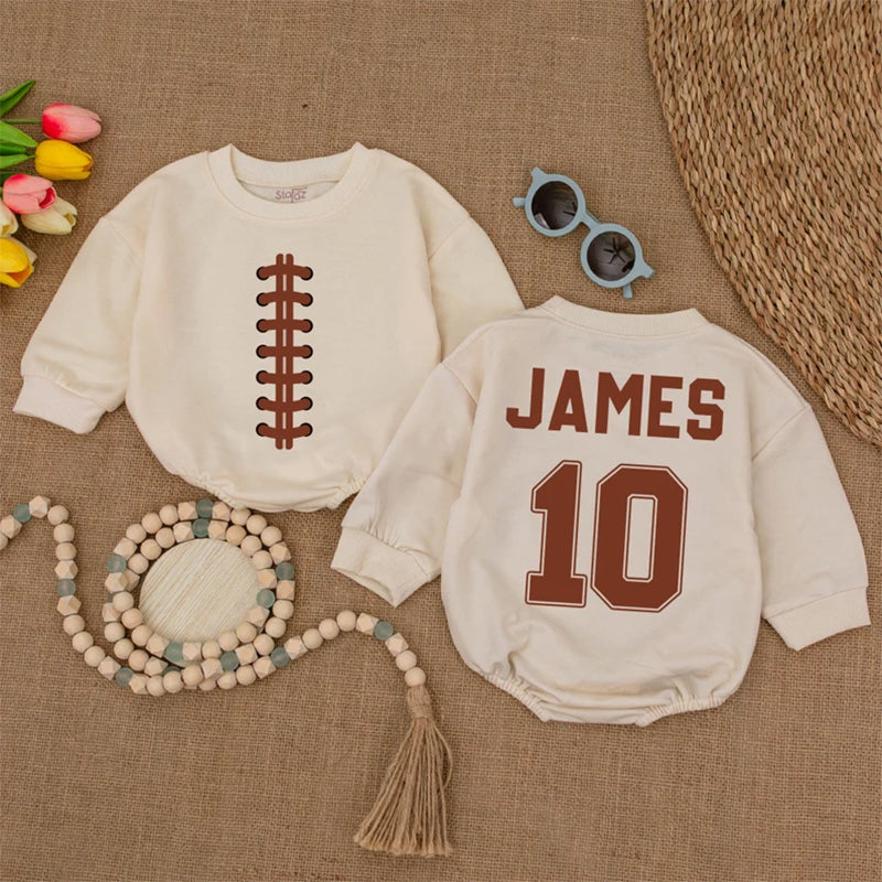 Personalized Football Baby Romper, Custom Name and Number Game Day