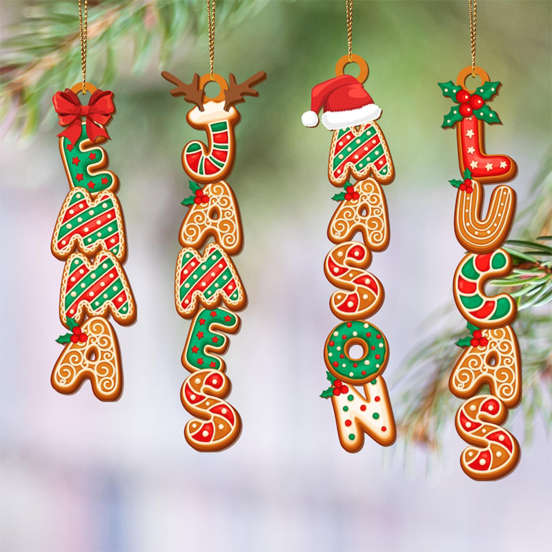 Personalized Gingerbread Alphabet Ornament, Custom Kids Name Christmas Tag