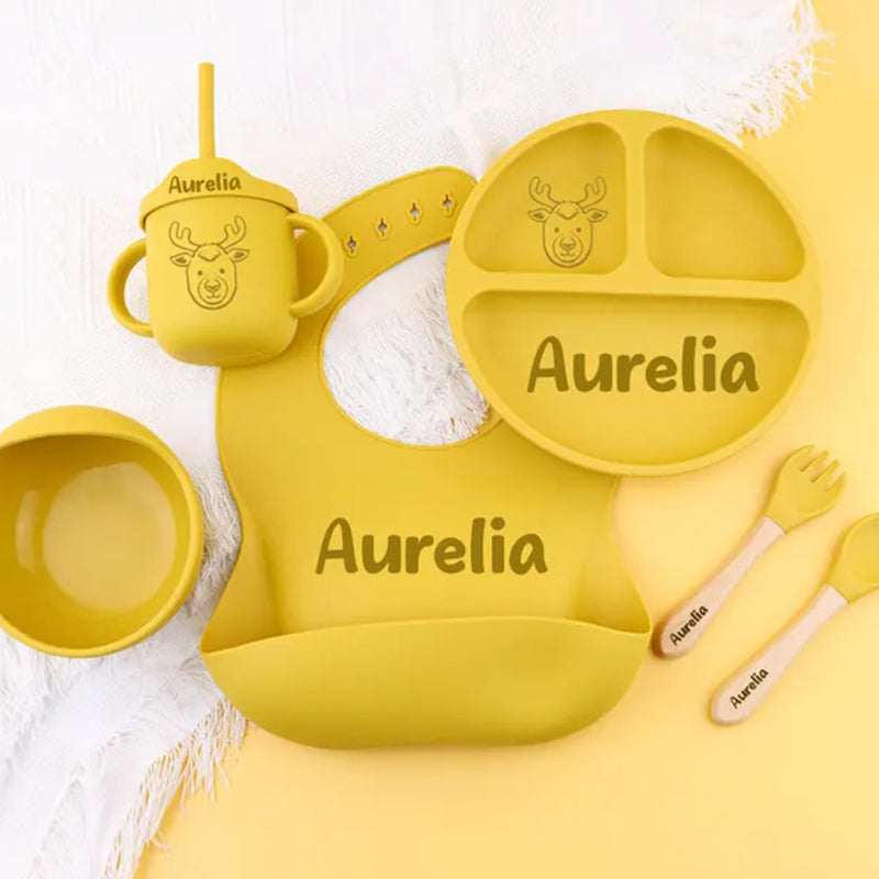 Personalised Silicone Weaning Set,Custom Baby Plate,Cartoon Weaning Set