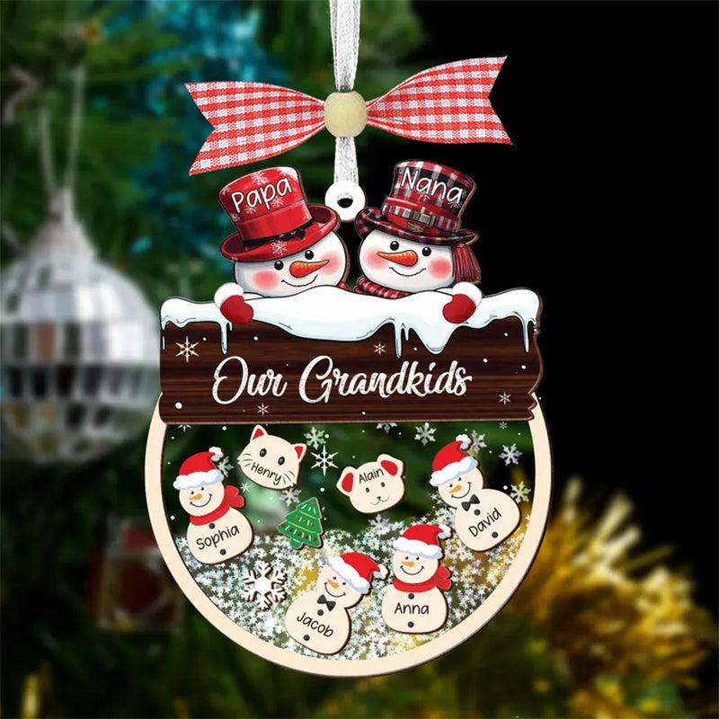 Grandparent Christmas Ornament, Grandkids Snowman Shaker Ornament