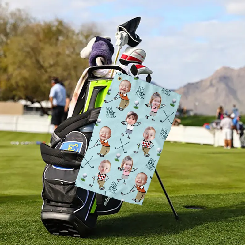 Custom Photo Golf Towel With Baby Face, Custom Dad Golf Towel With Kids Faces