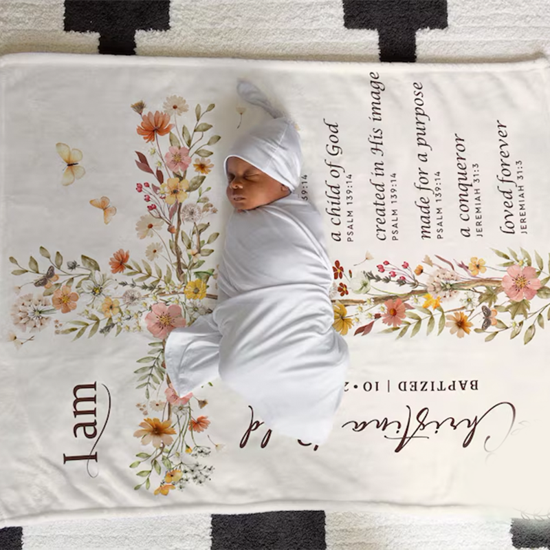 Baptism Gift Girl, Baptism Blanket, Personalized Blanket For Baby