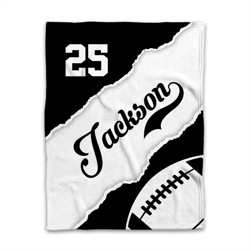 Personalized Football Blanket, Custom Name Number Sport Gift for Dad, Son, Boy, Kid, Team
