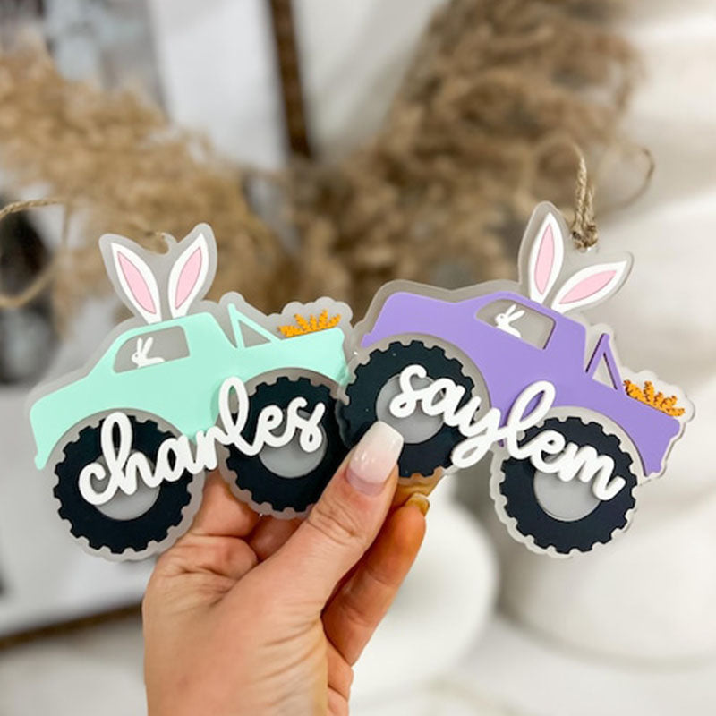 Monster truck, easter monster truck, easter basket tag