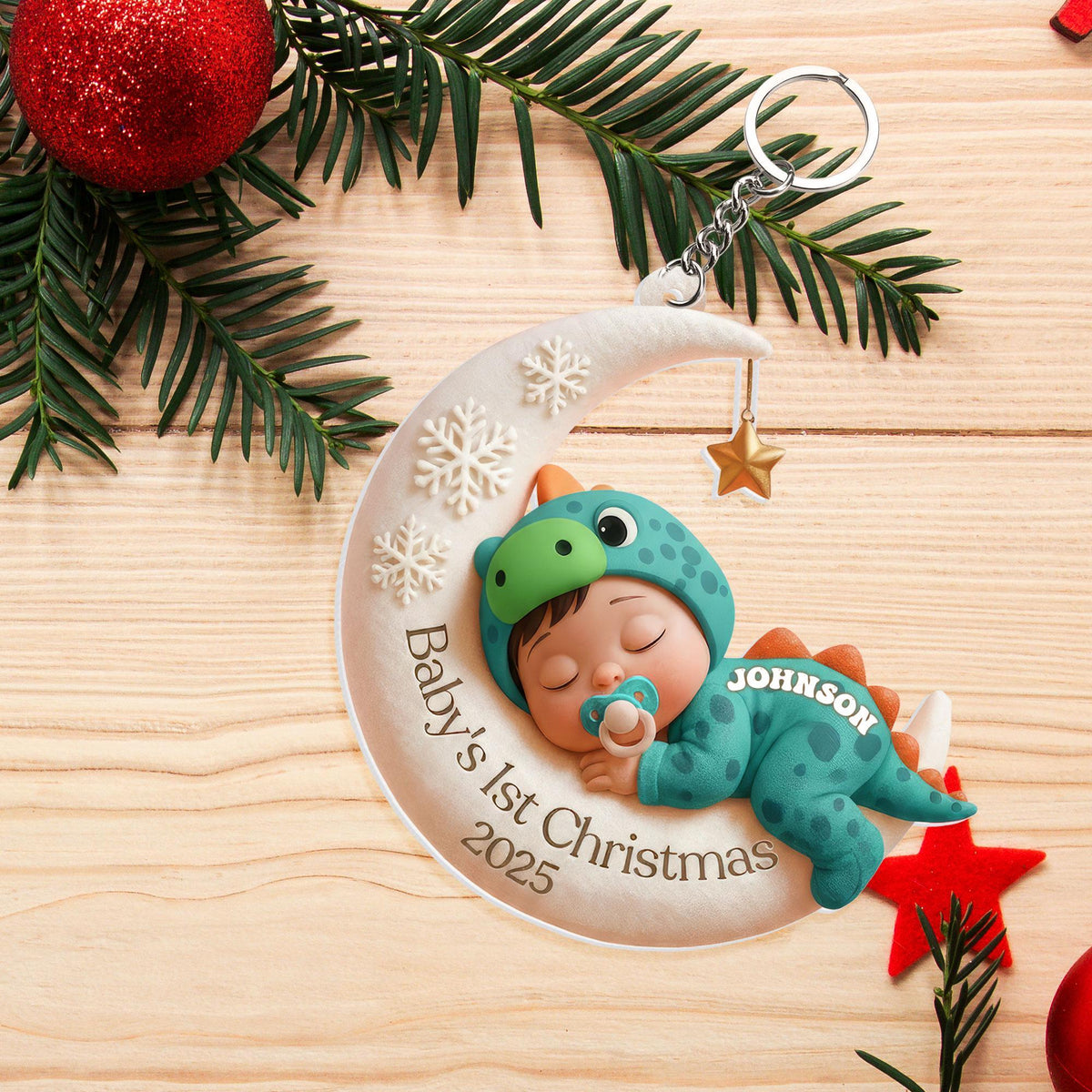 Personalized Baby's First Christmas Ornament Acrylic Moon Keepsake