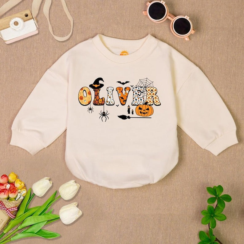 Personalized Baby Name Halloween Romper Sweatshirt