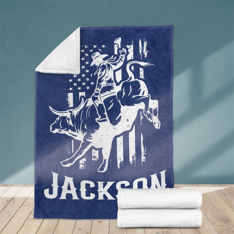 Personalized Rodeo Rider Blanket - Custom Name Bull Rider Fleece Sherpa Blanket