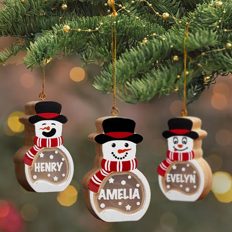 Personalized Snowman LED Wooden Ornament