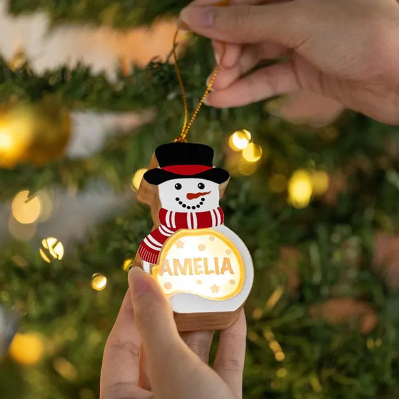 Personalized Snowman LED Wooden Ornament