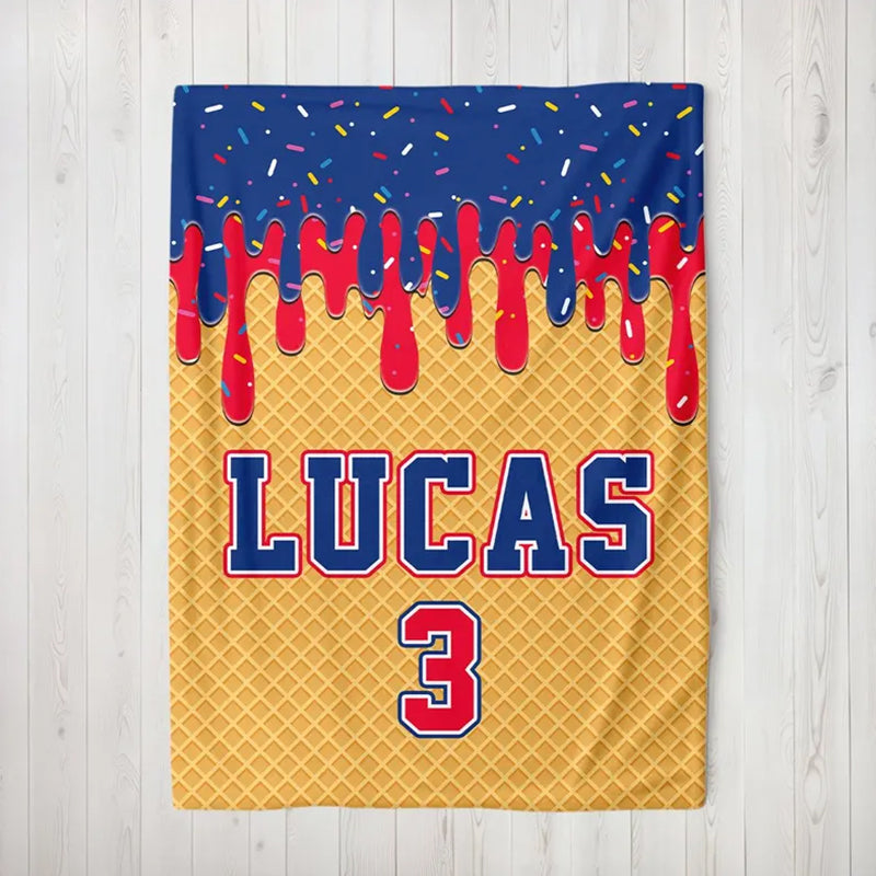 Custom Baseball Drip Plush Blanket: Personalized Kid's Birthday Gift