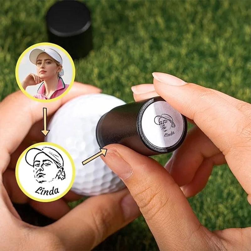 Personalized Character Portrait Photo Golf Ball Self-inking Stamp with Metal Storage Box and Name Birthday Father's Day Gift for Golf